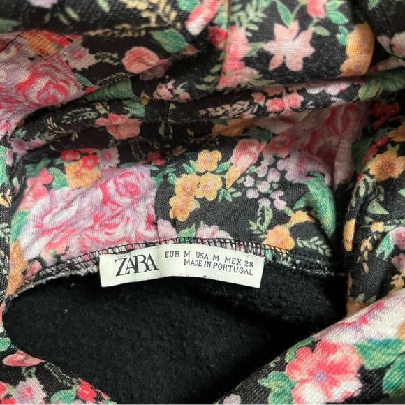 Zara Floral Print Cropped Double Hood Sweatshirt Hoodie Size M - Picture 6 of 8